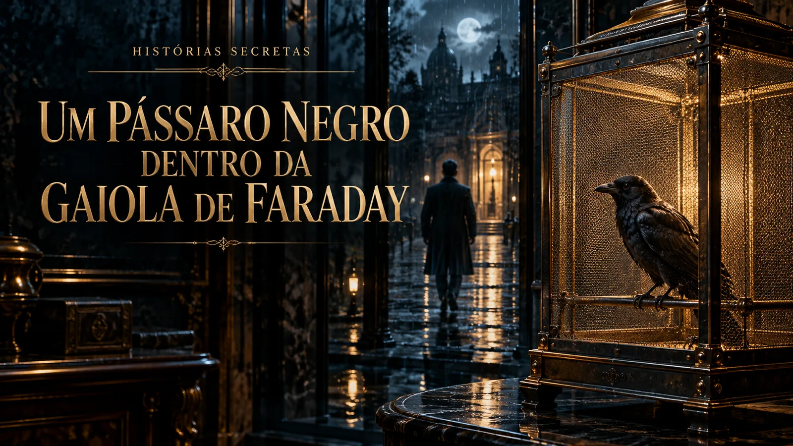 Ilustração artística da capa de “Um Pássaro Negro dentro da Gaiola de Faraday”